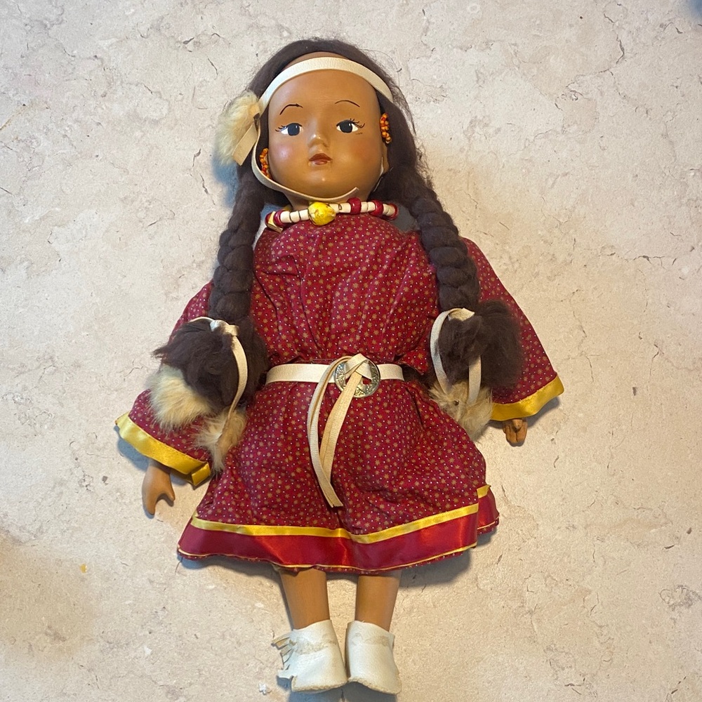 Charming Porcelain Doll with Red Dress and Braided Hair